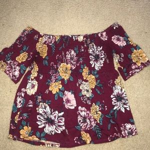 Off the shoulder half smocked shirt